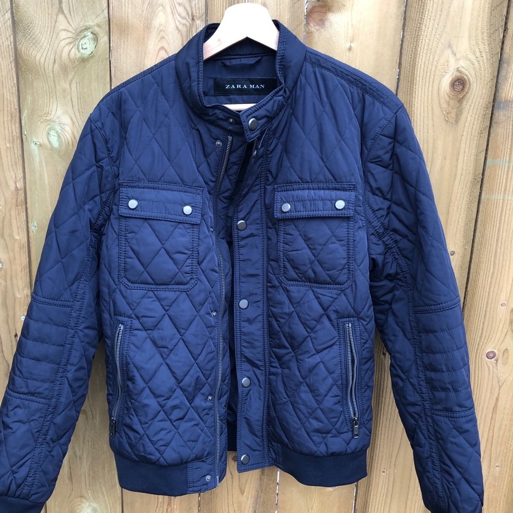 Zara jacket quilted navy blue size M